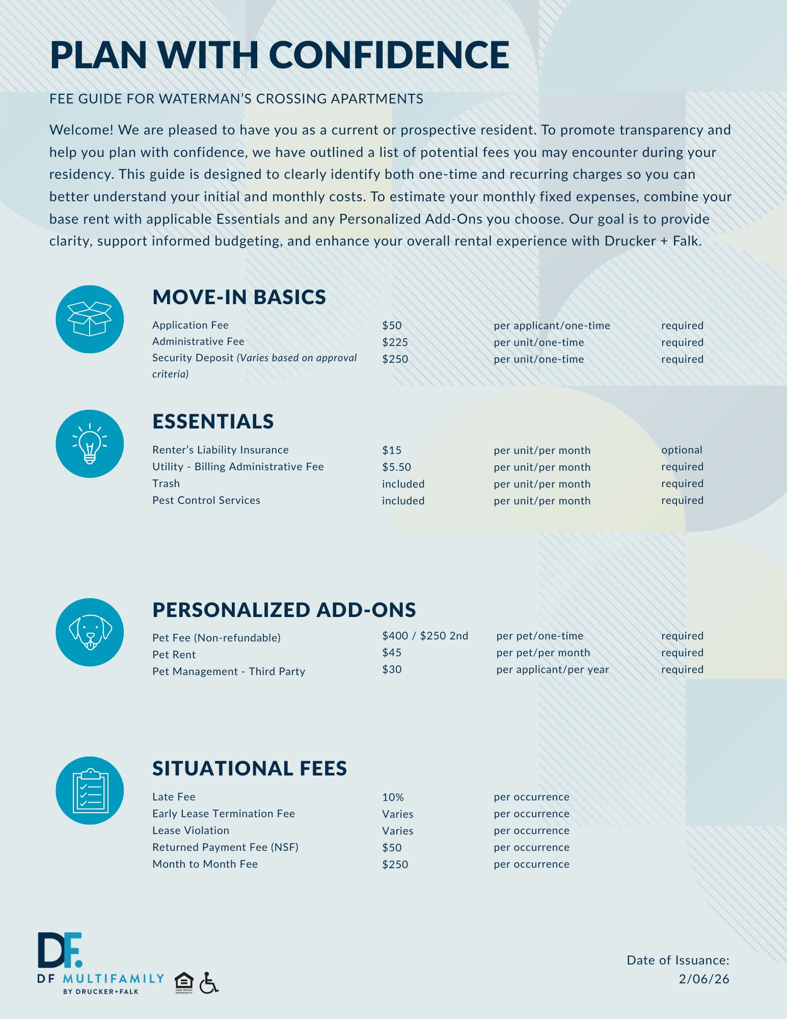 Fee Guide for Axis at PTC - Please call our leasing office for more details
